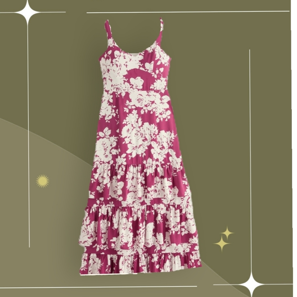 🍋✨ NWT Abercrombie Ruffle Drama Maxi Dress In Pink Rose Floral Size M